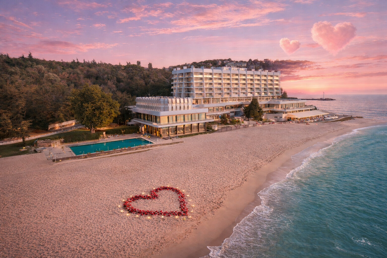 День святого Валентина на самом берегу моря